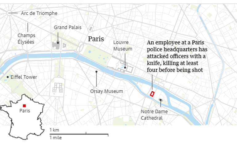 Χάρτης του Παρισιού που δείχνει το σημείο της τραγωδίας