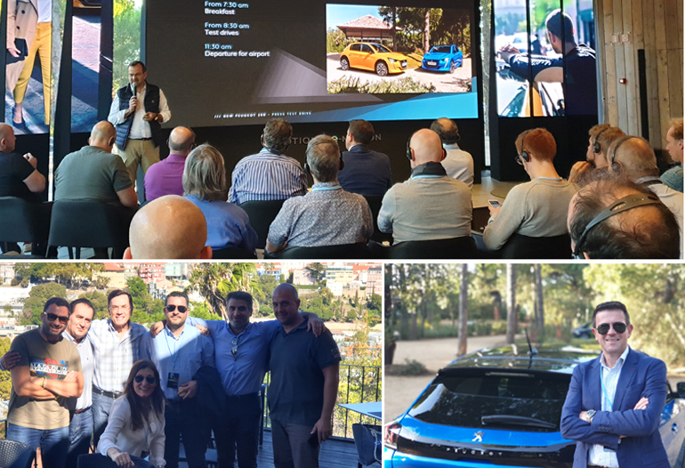 Φωτογραφίες από την παρουσίαση του νέου 208 στην Πορτογαλία. Κάτω αριστερά: Βασίλης Σαρημπαλίδης, Άρης Γαλανόπουλος, Σπύρος Ρέκκας, Κορίνα Βαλυράκη, Κώστας Φούζας, Γιάννης Λημναίος και Μιχάλης Γεωργιάδης. στη φωτό κάτωω δεξιά ο Μάνος Εμμανουήλ