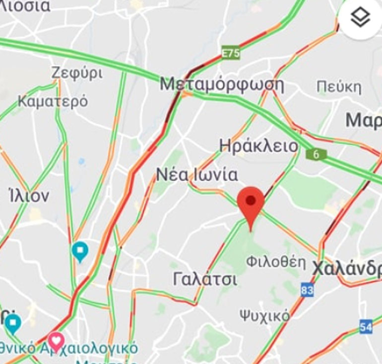 Χάρτης που αποτυπώνει την κίνηση των οχημάτων στις 18.30 