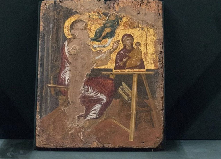  Ο Λουκάς ζωγραφίζει την Παναγία» στην προθήκη του Μουσείου Μπενάκη