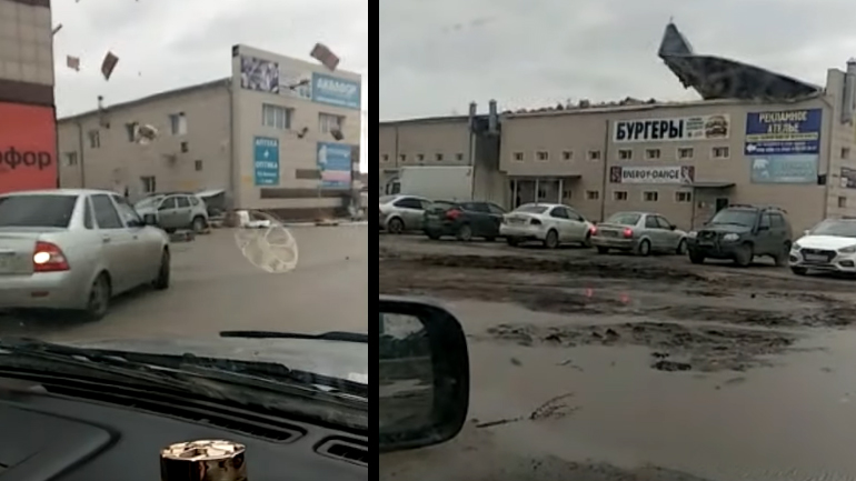 Αέρας ξηλώνει οροφή εμπορικού κέντρου στη Ρωσία