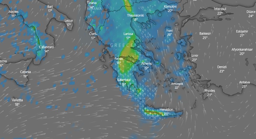 Οι καιρικές συνθήκες την Κυριακή (βροχοπτώσεις)