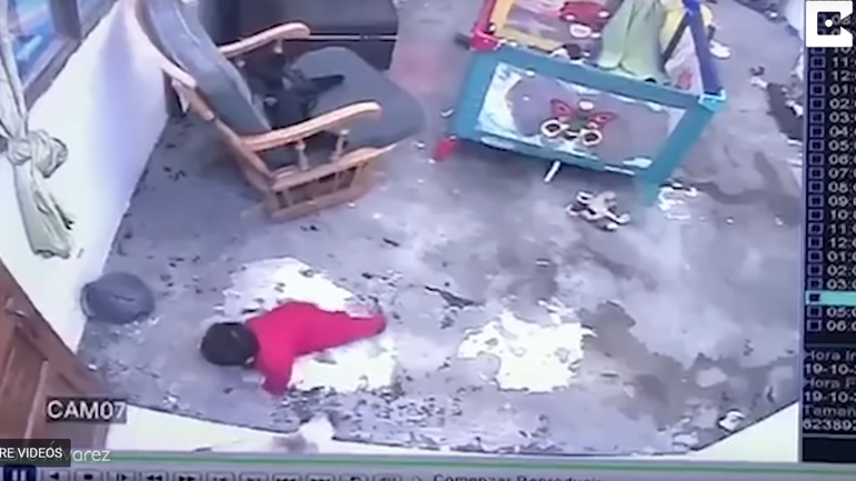 Γάτα σώζει μωρό πριν πέσει από σκάλες