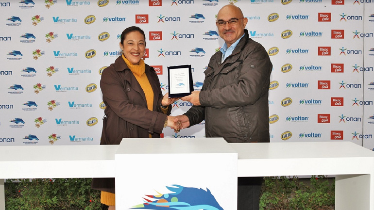 Η προπονήτρια Ειρήνη Κεράτσα με τον Racing Manager της Ιπποδρομίες Α.Ε., Κώστα Λουκόπουλο