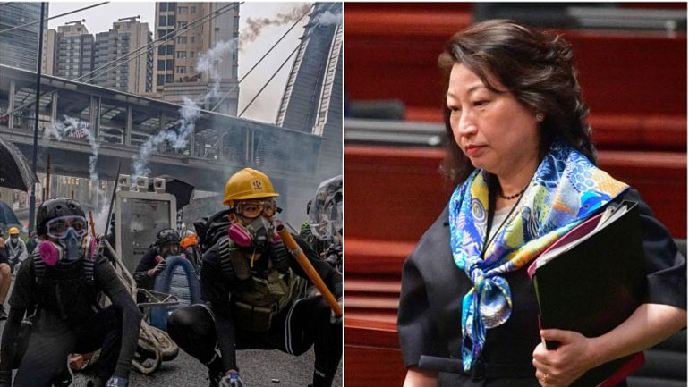 Διαδηλωτές επιτέθηκαν στην υπουργό Δικαιοσύνης του Χονγκ Κονγκ στο Λονδίνο