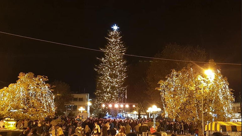 Τρίκαλα: Φωταγωγείται το υψηλότερο φυσικό χριστουγεννιάτικο δέντρο της Ελλάδας