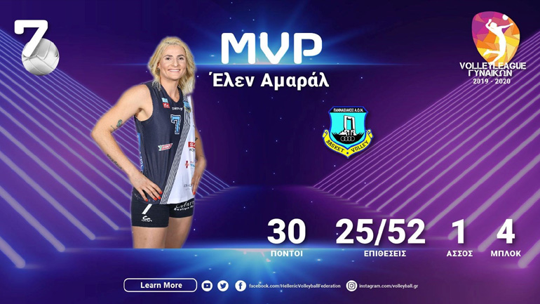 Volleyleague γυναικών:  Η Έλεν Αμαράλ MVP της 7ης αγωνιστικής