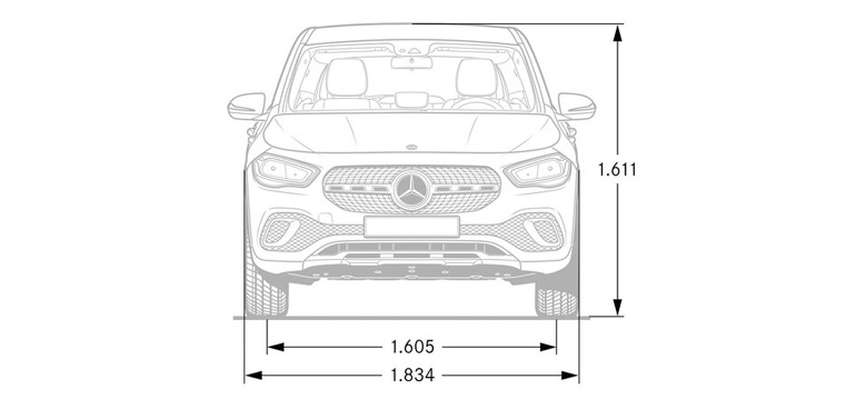 Το ύψος φτάνει τα 1,61 μέτρα και το πλάτος (με καθρέπτες) τα 1,834 μέτρα
