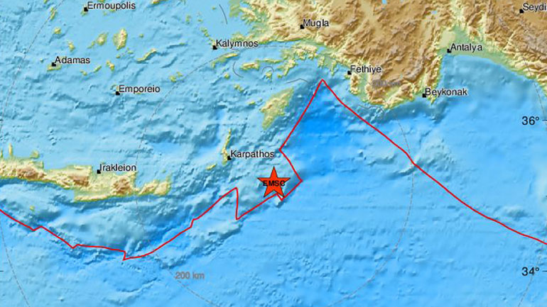Ισχυρή σεισμική δόνηση 5,4 Ρίχτερ ανοιχτά της Καρπάθου