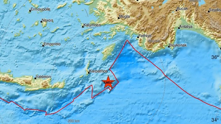 Σεισμική δόνηση 3,6R νοτιοανατολικά της Καρπάθου