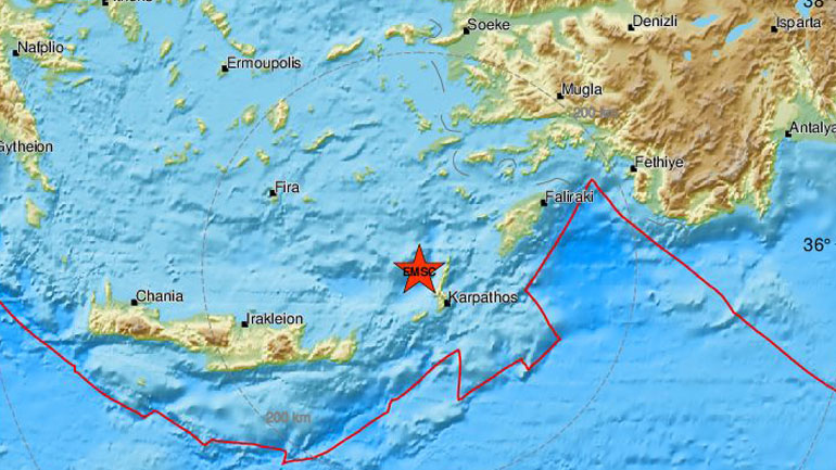Σεισμός 4,8 Ρίχτερ στα ανοιχτά της Καρπάθου