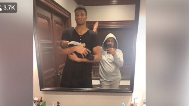 Ο Αντετοκούνμπο…  έβαλε το φόρεμα της συντρόφου του και νανούρισε τον μικρό Λίαμ!