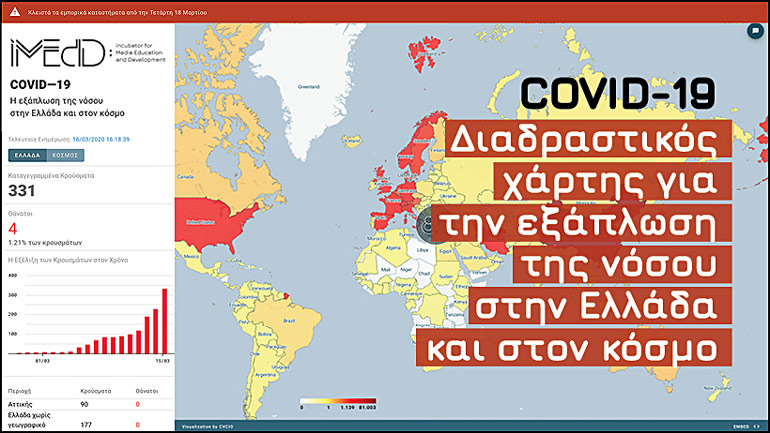 Νέα διαδραστική εφαρμογή με τα κρούσματα του κορωνοϊού στην Ελλάδα και στον κόσμο
