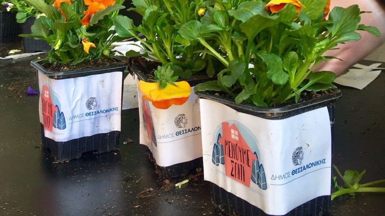 Ο κεντρικός δήμος Θεσσαλονίκης μοίρασε γλαστράκια με το μήνυμα «Μένουμε σπίτι»