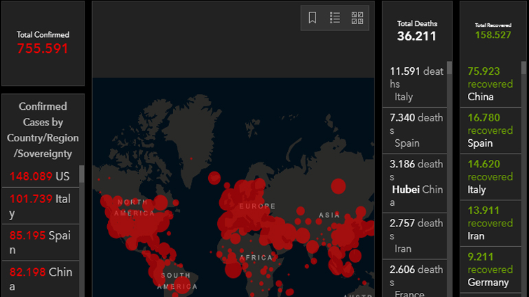 Ο παγκόσμιος χάρτης εξάπλωσης του κορωνοϊού Ο παγκόσμιος χάρτης εξάπλωσης του κορωνοϊού
