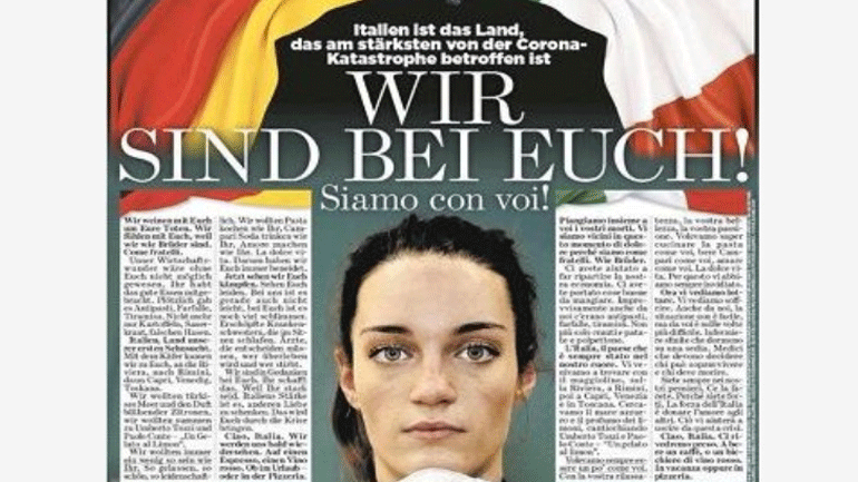 Bild: «Ιταλοί, είμαστε μαζί σας. Θρηνούμε για τους νεκρούς σας. Συναισθανόμαστε τον πόνο σας»