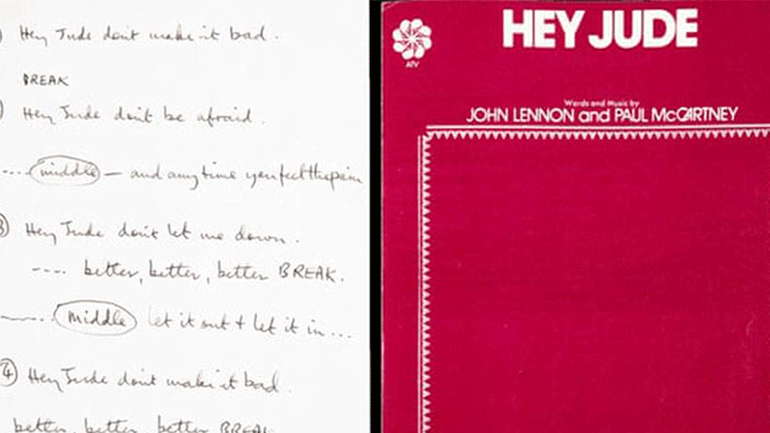Οι χειρόγραφοι στίχοι του «Hey Jude» των Beatles δημοπρατήθηκαν για 910.000 δολάρια