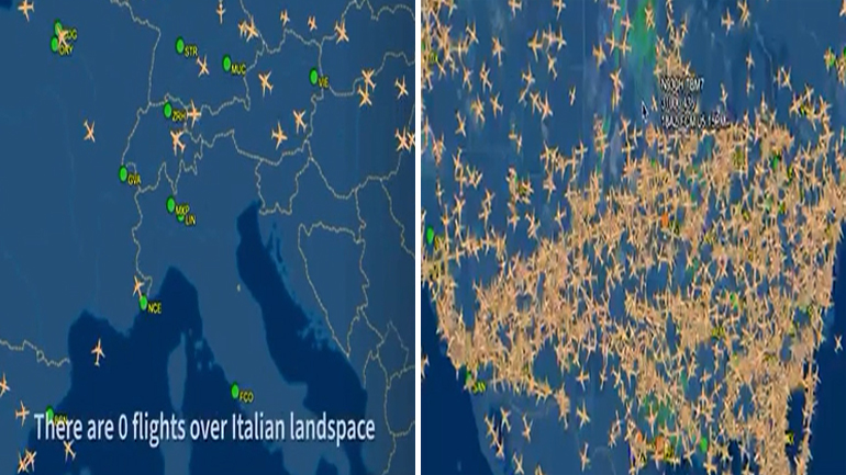 Η κίνηση στον εναέριο χώρο καταδεικνύει τη διαφορά αντιμετώπισης της πανδημίας, στις δύο πλευρές του Ατλαντικού
