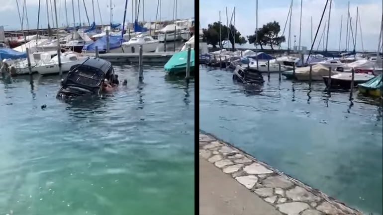 Περαστικοί διέσωσαν οδηγό που έπεσε σε λιμάνι με το αυτοκίνητο