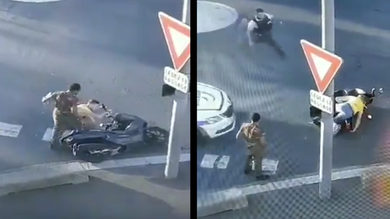 Μεθυσμένος πέφτει με το σκούτερ μπροστά σε αστυνομικό τμήμα Μεθυσμένος πέφτει με το σκούτερ μπροστά σε αστυνομικό τμήμα