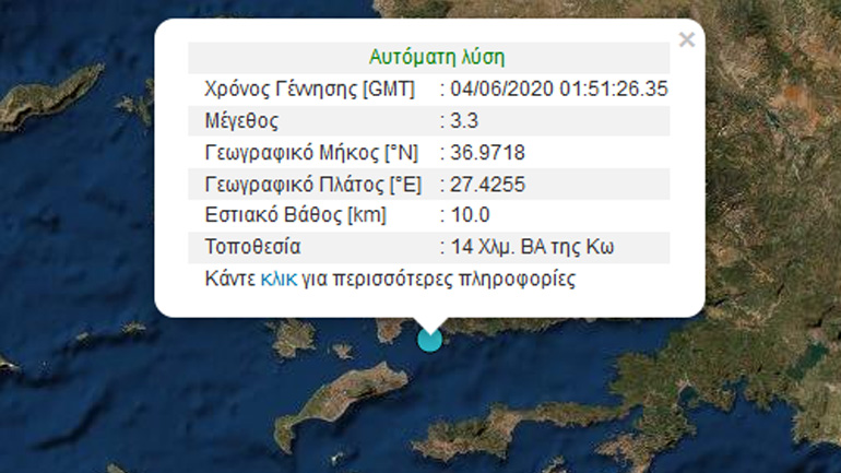 Σεισμική δόνηση 3,3 Ρίχτερ ανοιχτά της Κω