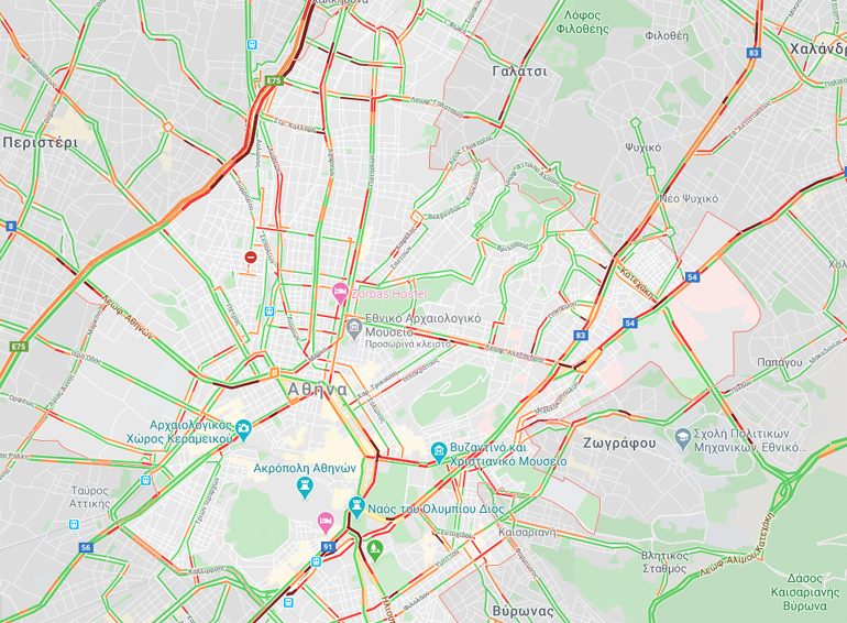 Οι δρόμοι του κέντρου, στις 09:00 της Δευτέρας, "κατακόκκινοι"