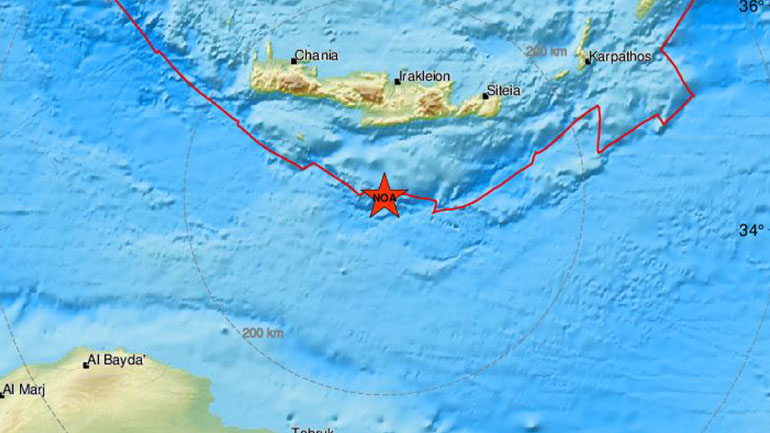 Σεισμός 3,6 Ρίχτερ νότια της Κρήτης