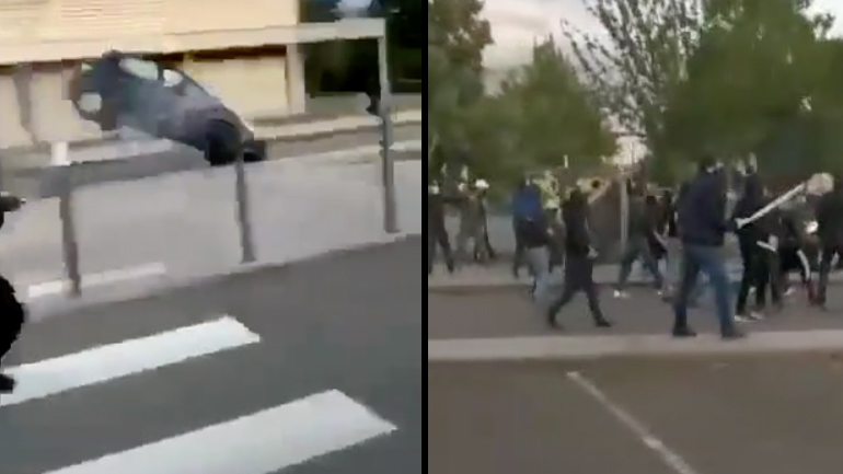 Aυτοκίνητο ανατρέπεται κατά τη διάρκεια επεισοδίων (Ντιζόν)