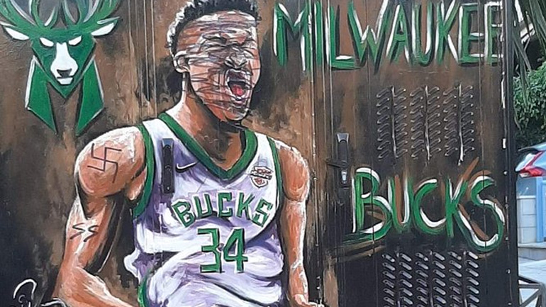 Βανδάλισαν το γκράφιτι του Αντετοκούνμπο με σύμβολα των Ναζί!