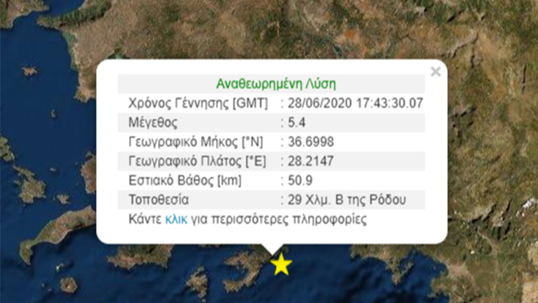 Σεισμός 5,4 Ρίχτερ στη Ρόδο