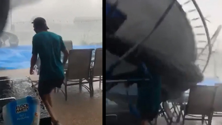 Άνδρας vs τραμπολίνο σε καταιγίδα