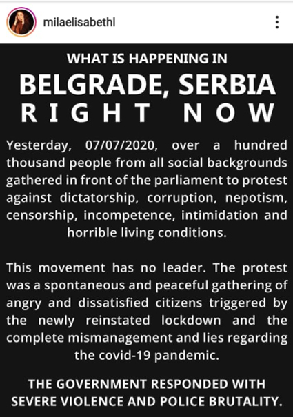 «Στις 07/07/2020 περισσότεροι από 100.000 άνθρωποι όλων των κοινωνικών τάξεων συγκεντρώθηκαν έξω από το Κοινοβούλιο για να διαμαρτυρηθούν ενάντια στη δικτατορία, τη διαφθορά, το νεποτισμό, τη λογοκρισία, την ανικανότητα, τον εκφοβισμό και τις φριχτές συνθήκες ζωής. Αυτή η κινητοποίηση δεν έχει αρχηγό. Η διαμαρτυρία ήταν μια αυθόρμητη και ειρηνική συγκέντρωση των θυμωμένων και μη ικανοποιημένων πολιτών που πυροδοτήθηκε από το νέο Lockdown που επιβλήθηκε και την απόλυτα κακή διαχείριση της πανδημίας και των ψεμάτων. Η κυβέρνηση απάντησε με ακραία βία και αστυνομική βαρβαρότητα».