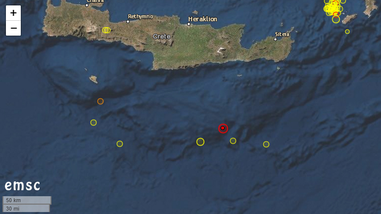 Σεισμός 4,6 Ρίχτερ νοτίως της Κρήτης