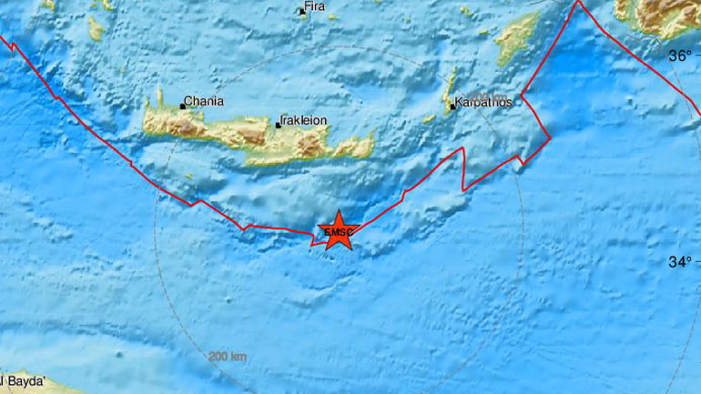Σεισμός 3,9 Ρίχτερ νότια της Κρήτης