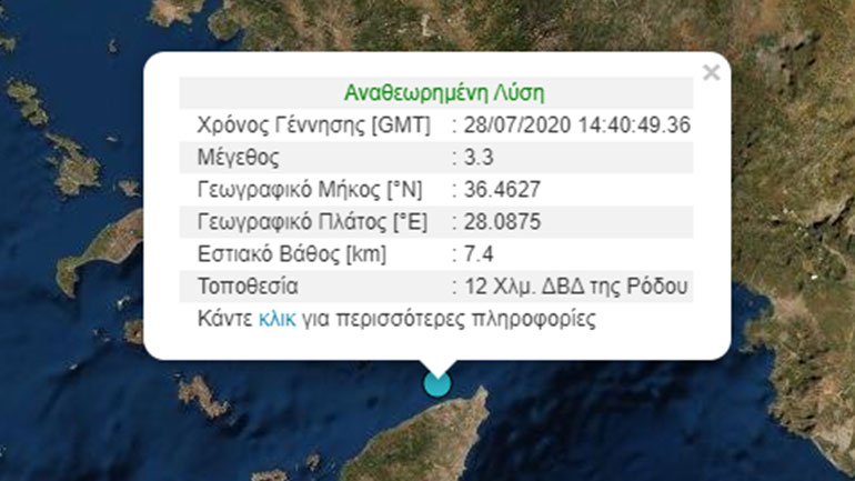 Σεισμός 3,3 Ρίχτερ στη Ρόδο