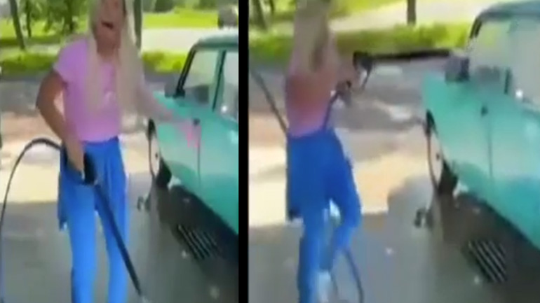 Γυναίκα vs πιεστικό νερού