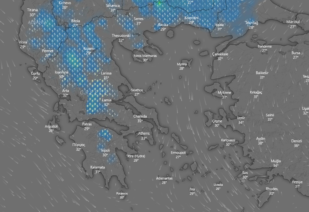Βροχοπτώσεις το Σάββατο σύμφωνα με το σύστημα του windy