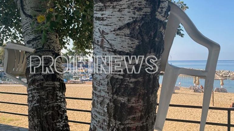Καβάλα: Λουόμενοι κλειδώνουν τις καρέκλες τους στους κορμούς των δέντρων
