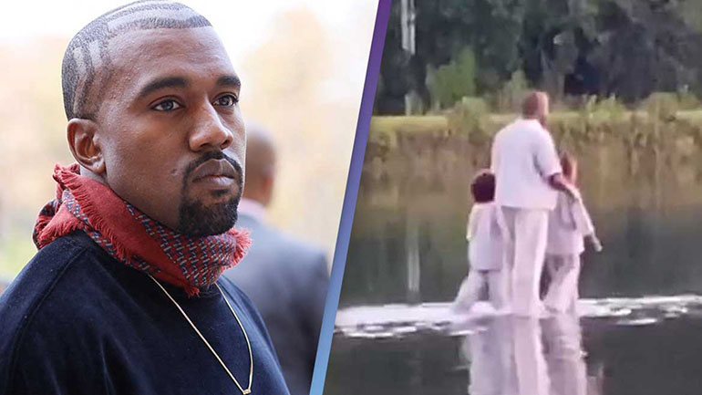 Kanye West: «Περπάτησε στο νερό» μαζί με τα παιδιά του σε κυριακάτικη λειτουργία