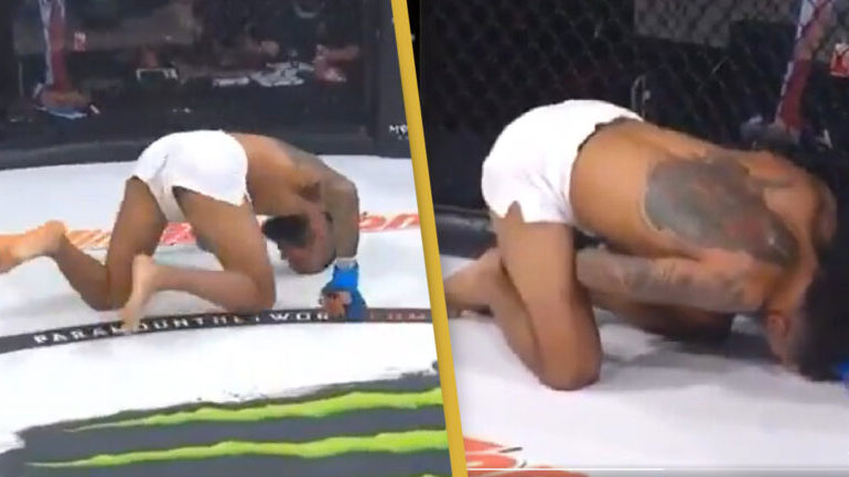 Μαχητής MMA πέφτει στο έδαφος κλαίγοντας μετά από κλοτσιά στη βουβωνική χώρα