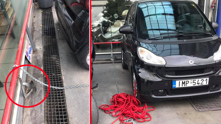 Έδεσε με άγκυρα το Smart για να μην το πάρει ο «Ιανός»