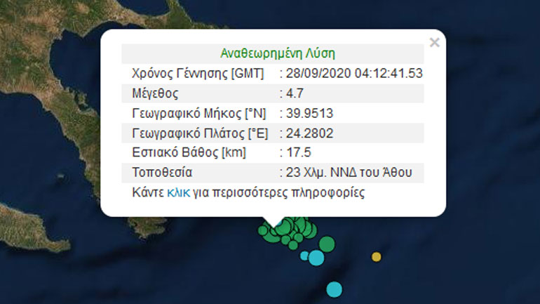 Νέα σεισμική δόνηση 4,7 Ρίχτερ στη Χαλκιδική
