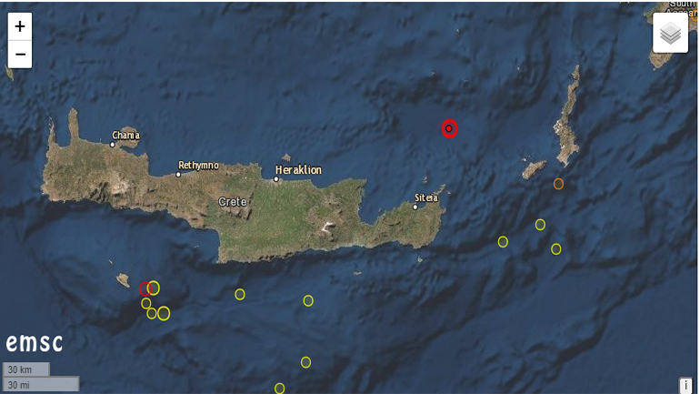Ισχυρός σεισμός 5,1  Ρίχτερ βόρεια της Κρήτης – Μεγάλη ακολουθία μετασεισμών