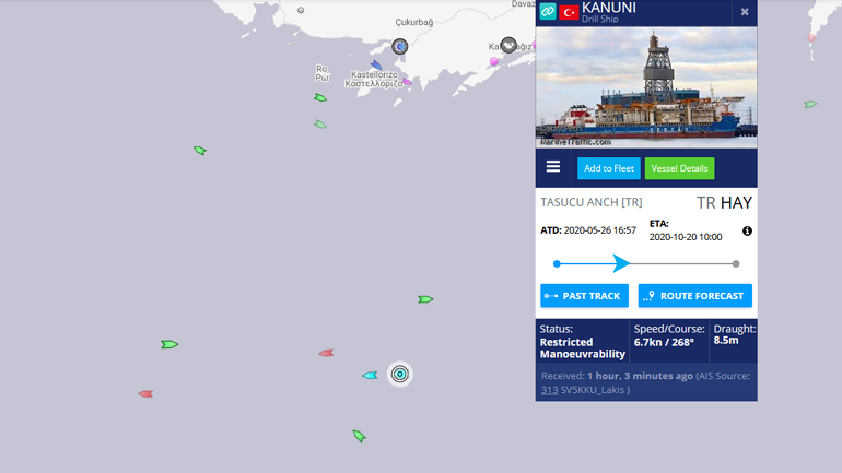 Αιφνιδιαστική εμφάνιση του τουρκικού γεωτρύπανου Kanuni νότια του Καστελόριζου