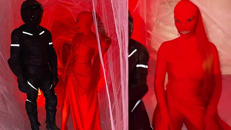 Η Kim Kardashian μεταμορφώθηκε σε ένα παράξενο «κόκκινο πλάσμα» στο πάρτι της αδελφής της