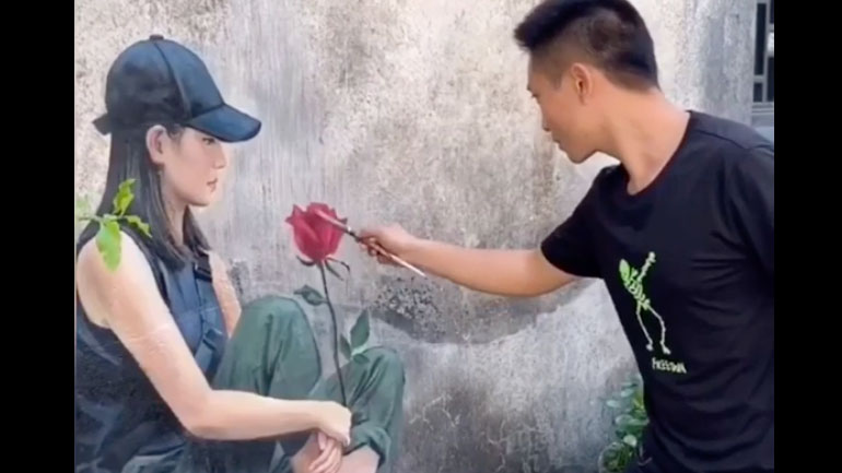 Τρισδιάστατο πορτρέτο σε ένα παγκάκι