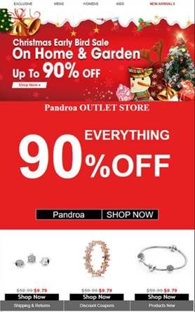 Το phishing email που μιμούταν το online store Pandora