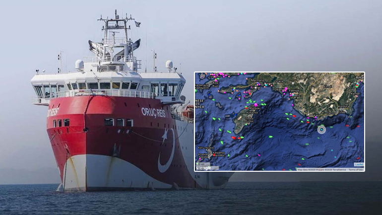 Στα 7 μίλια από το Καστελόριζο το Oruc Reis