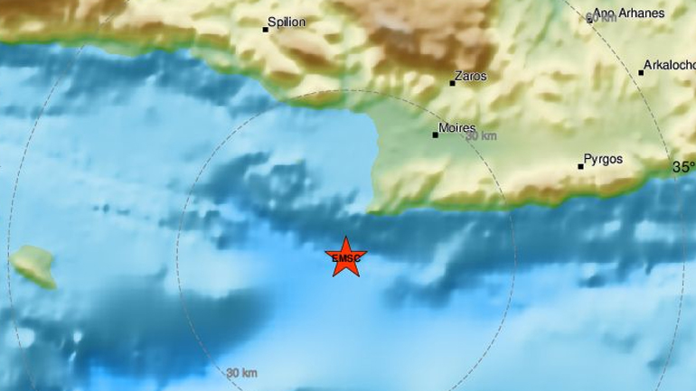 Σεισμός 3,4 ρίχτερ νότια της Κρήτης