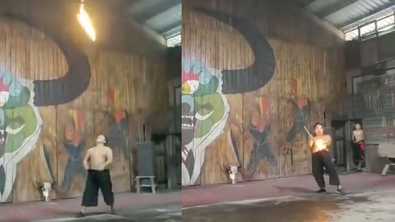 Ένας ζογκλέρ παίζει με τη φωτιά (fail)